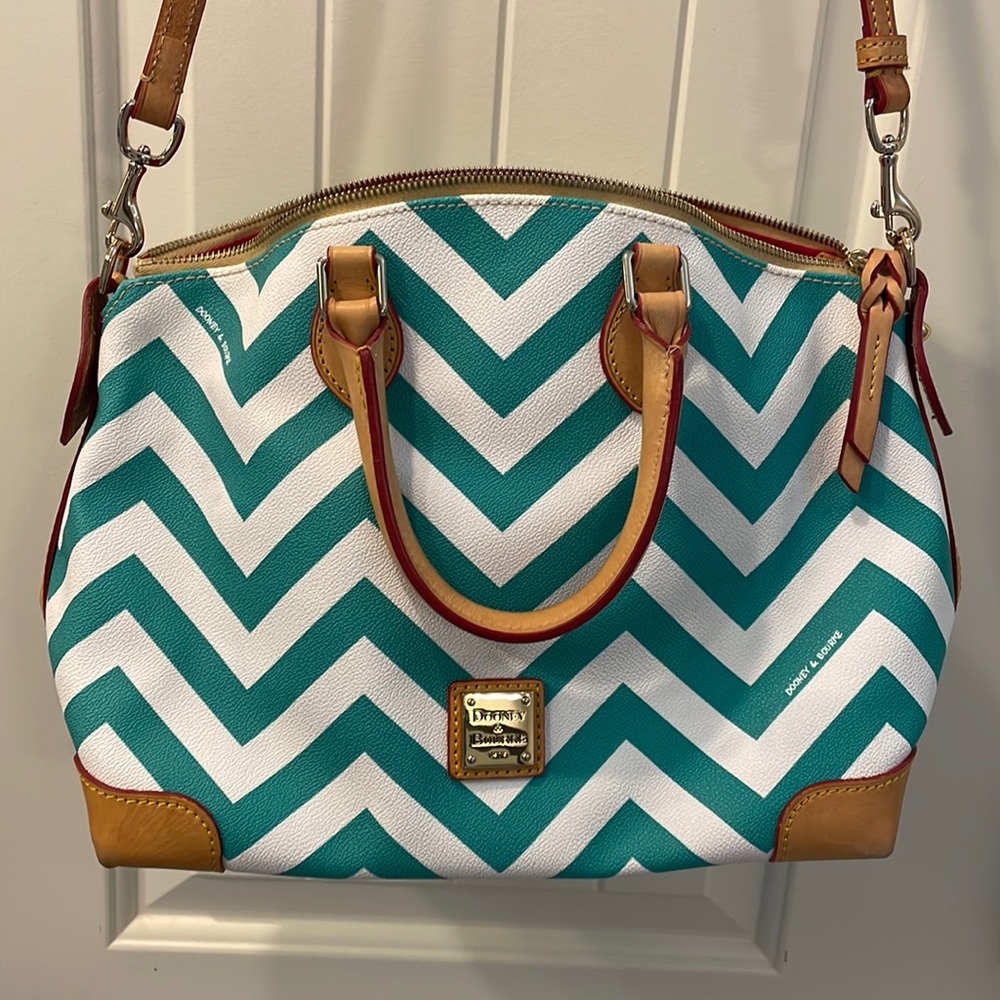 Dooney and Burke satchel teal chevron with red interior